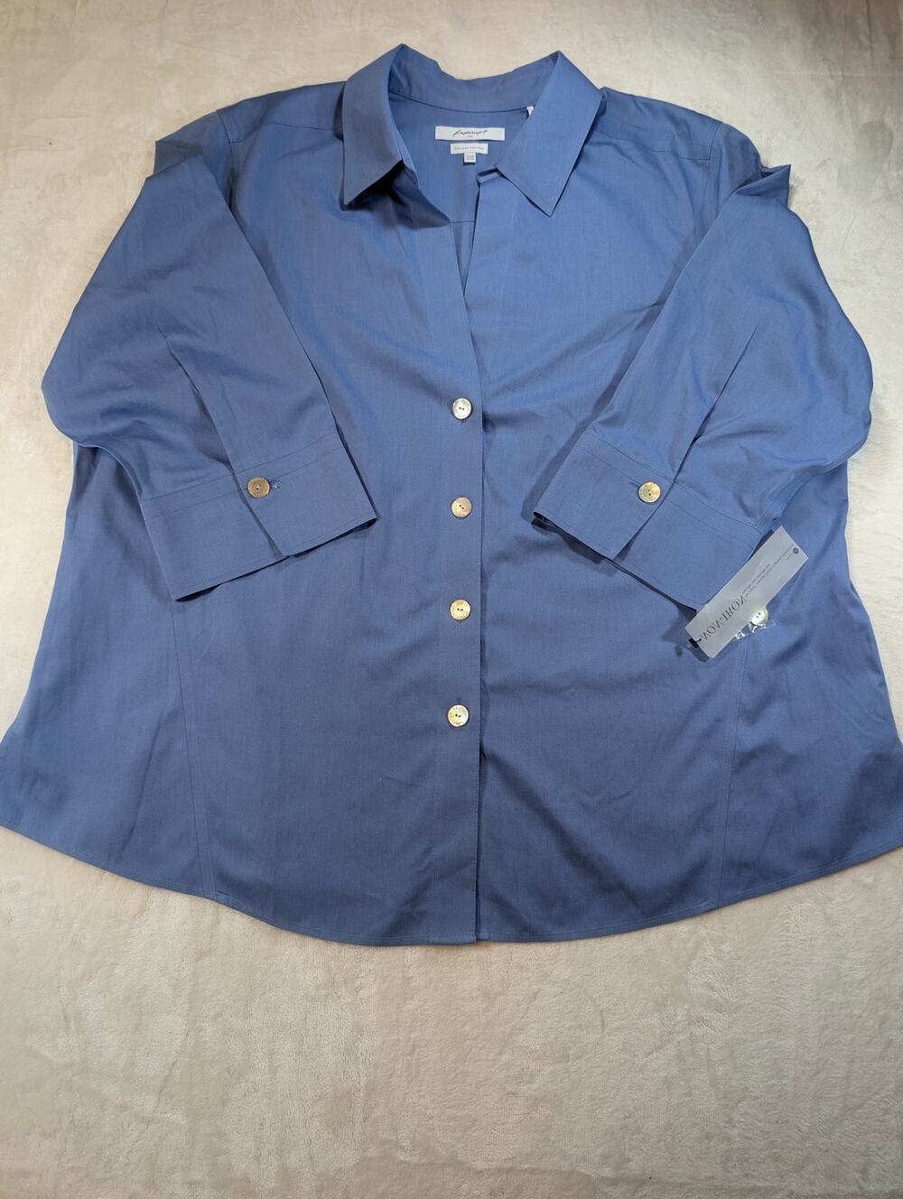 Foxcroft NYC Heritage Non Iron Womens 22W Blue Button Front Shirt Plus Size NWT